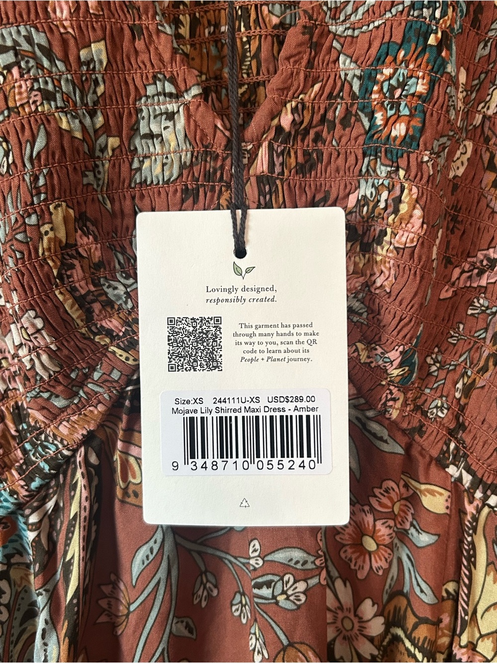 Spell Mojave Lily Shirred Maxi Dress in Amber Size XS Smocked Flutter Sleeve NWT - Picture 10 of 10